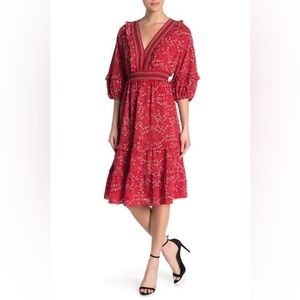 Max Studio Red V-Neck Empire Waist Dress Size Medium